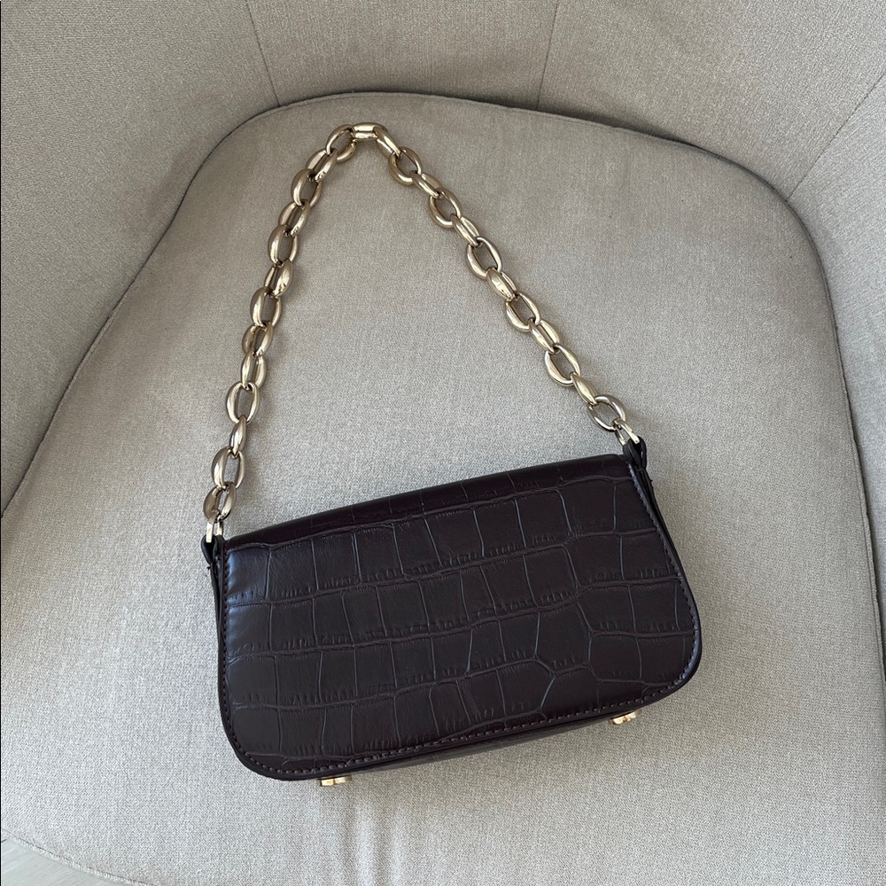 Zara Burgundy Croc-Embossed Shoulder Bag